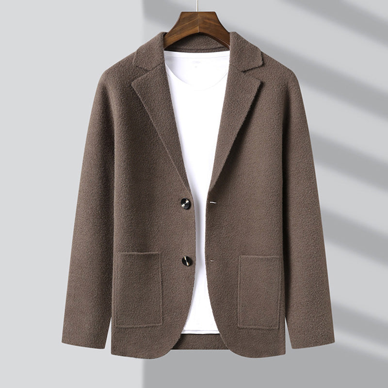 Lorenzo Vitali Modena men's luxe cardigan in classic tones with turn-down collar and decorative pockets