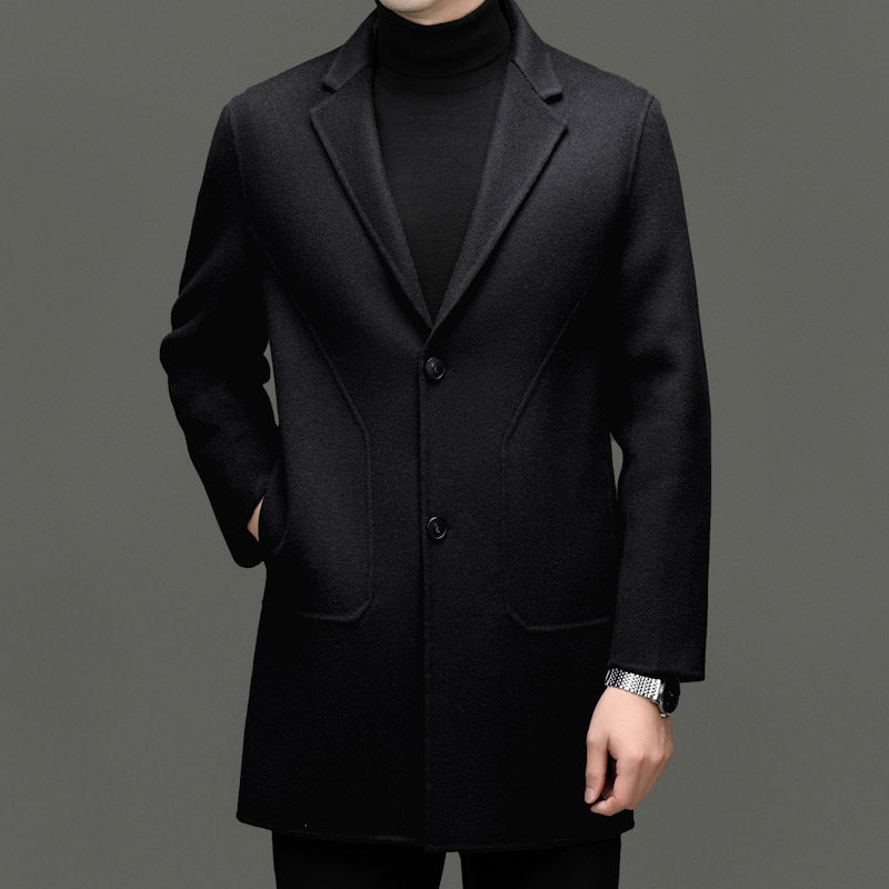 Lorenzo Vitali men's tailored cashmere wool coat with refined notch lapels in classic neutral tone