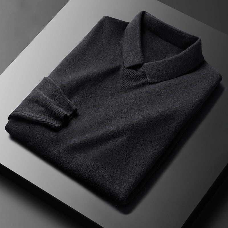 Men's wool cashmere fine knit sweater regular fit classic collar Nordic rib cuffs warm neutral tone