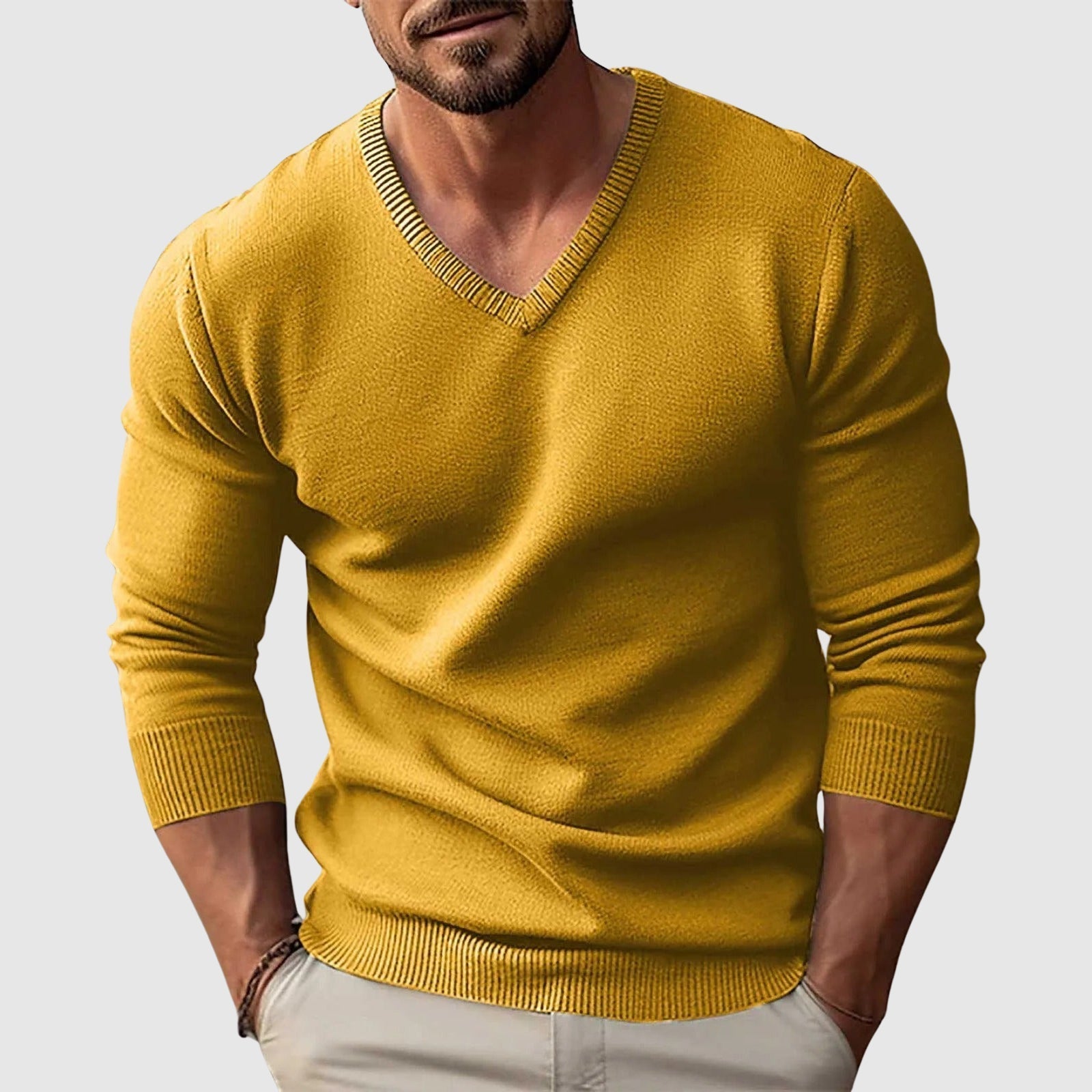 Lorenzo Vitali Nordic Crest slim fit V-neck wool sweater men lightweight flat-knit casual wear