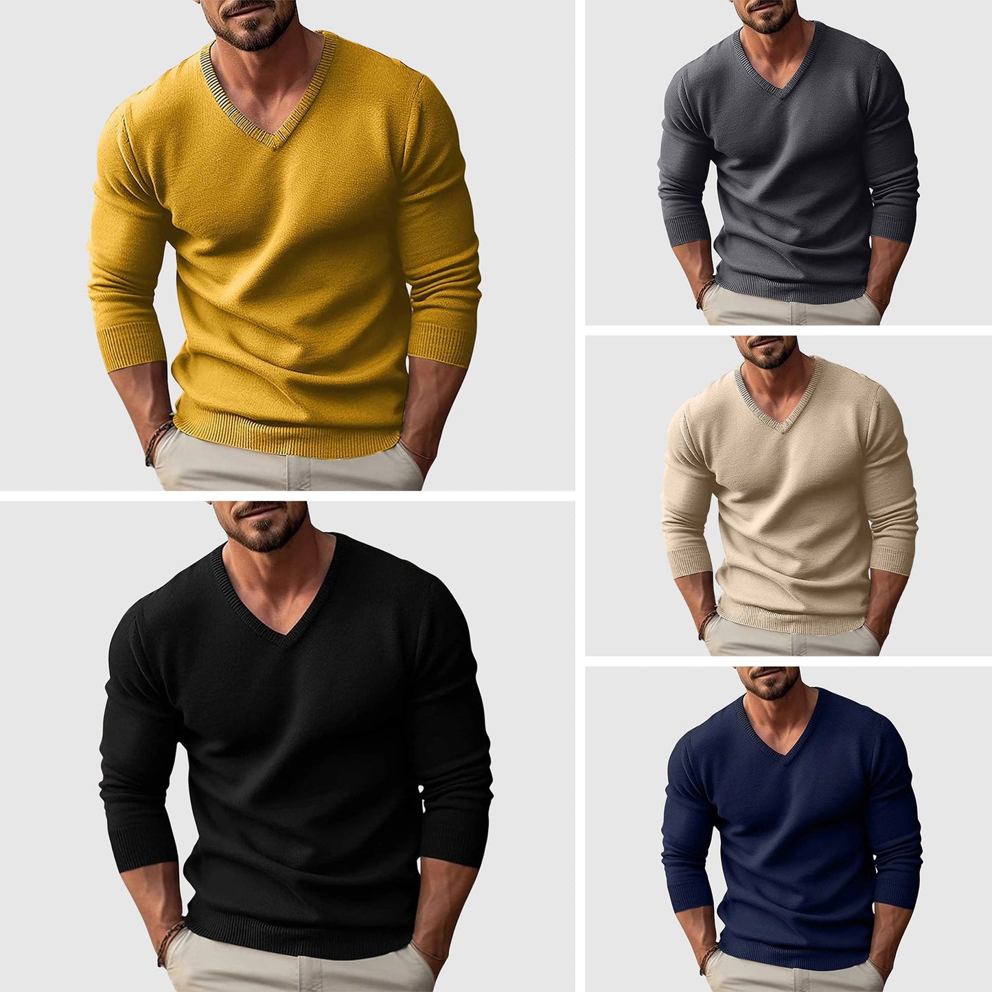 Lorenzo Vitali Nordic Crest slim fit V-neck wool sweater men lightweight flat-knit casual style