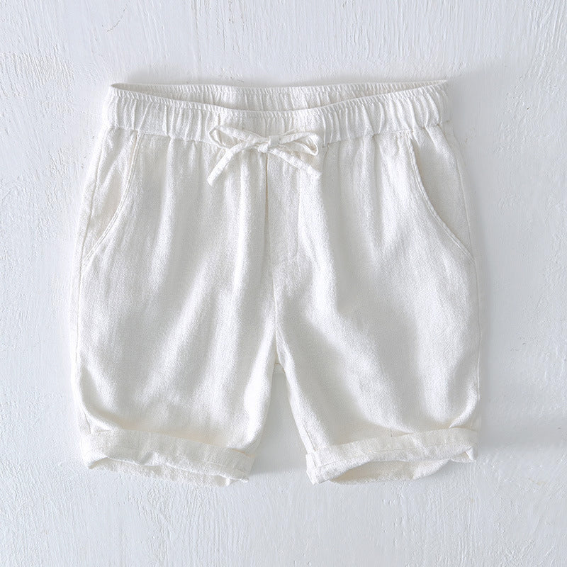 Lorenzo Vitali Ocean Breeze men's light blue linen shorts with elastic drawstring waist for summer