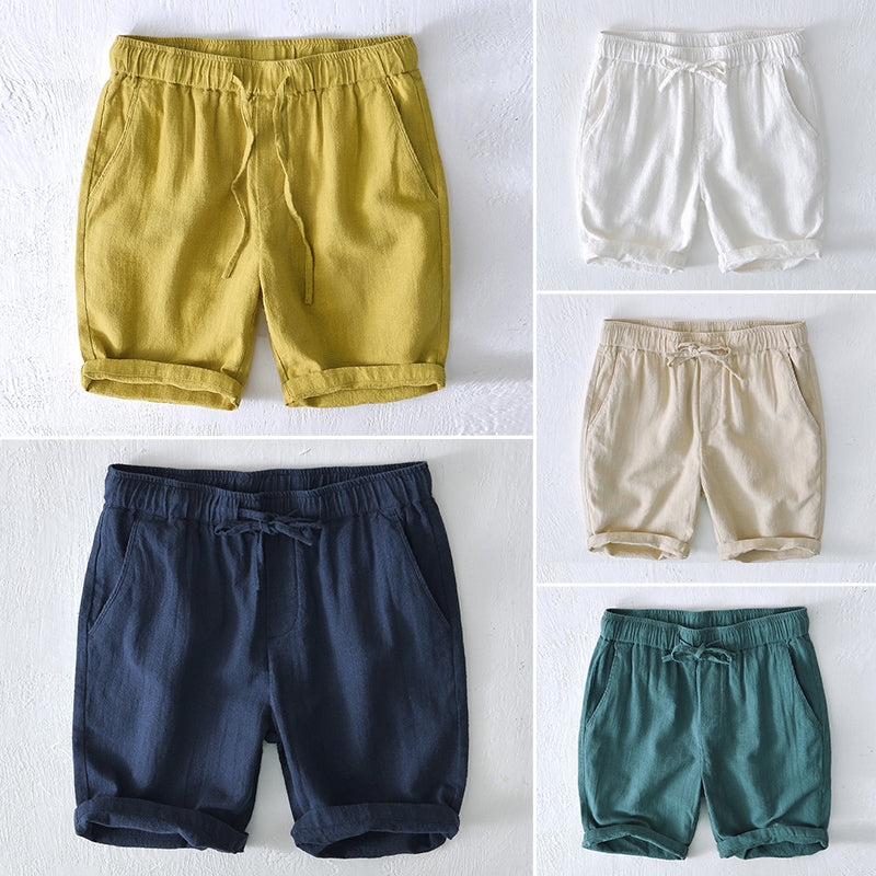 Lorenzo Vitali Ocean Breeze men's blue linen shorts with elastic drawstring waist for summer comfort