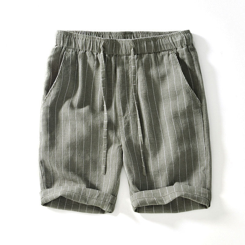 Lorenzo Vitali Riva men's linen shorts, elastic waistband drawstring, above-knee structured fit