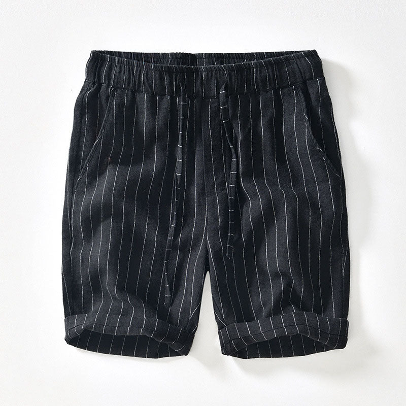 Lorenzo Vitali Riva men's linen shorts, elastic drawstring waist, above-knee cut, structured silhouette
