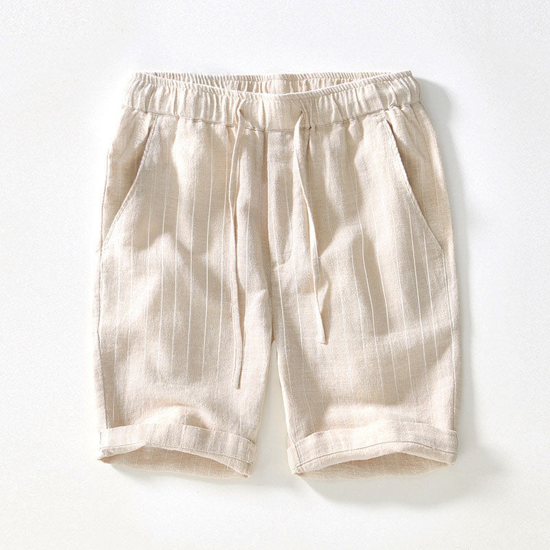 Lorenzo Vitali Riva men's linen shorts, above-knee cut, elastic drawstring waistband, structured silhouette