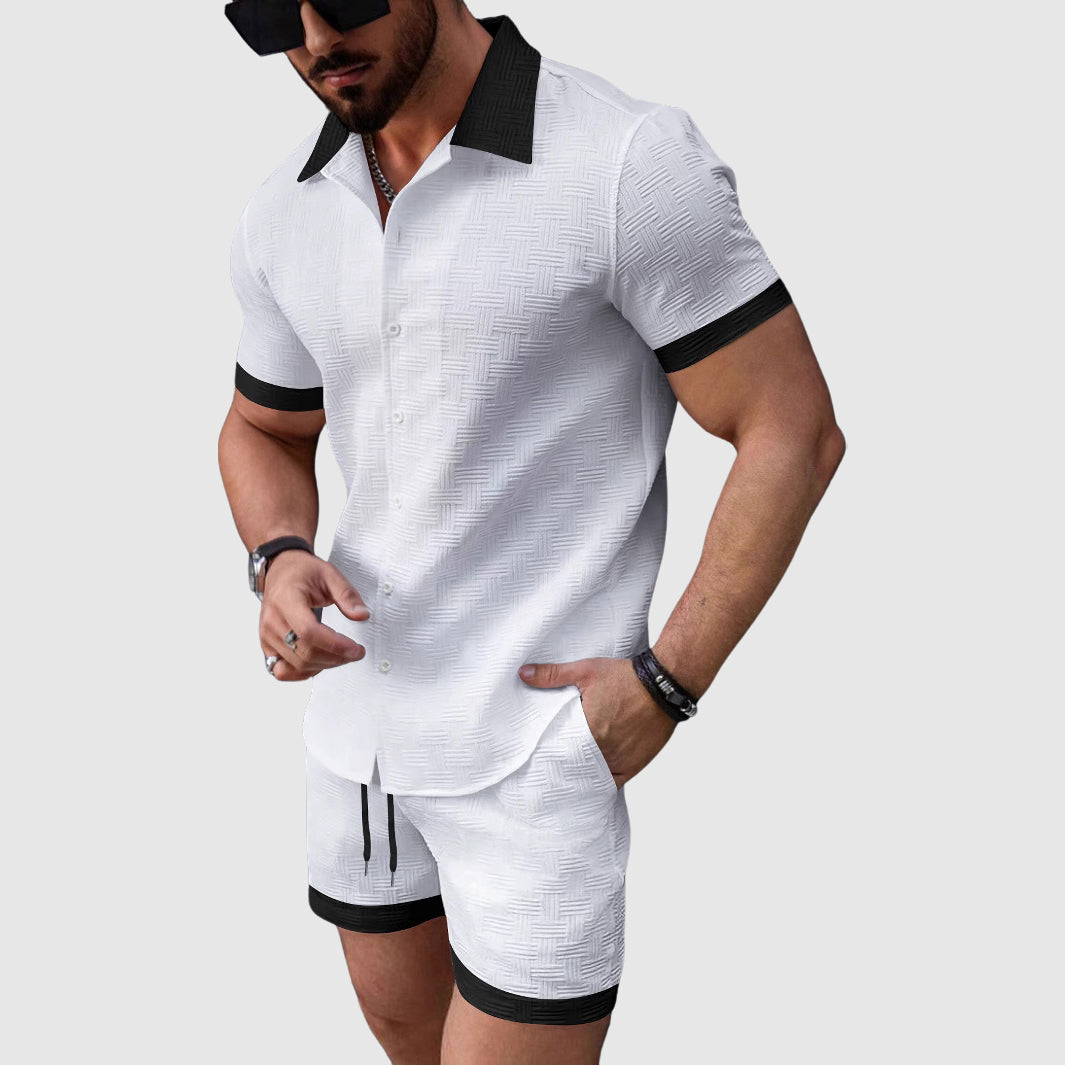 Lorenzo Vitali cotton blend sport leisure set breathable short-sleeve shirt relaxed shorts summer comfort