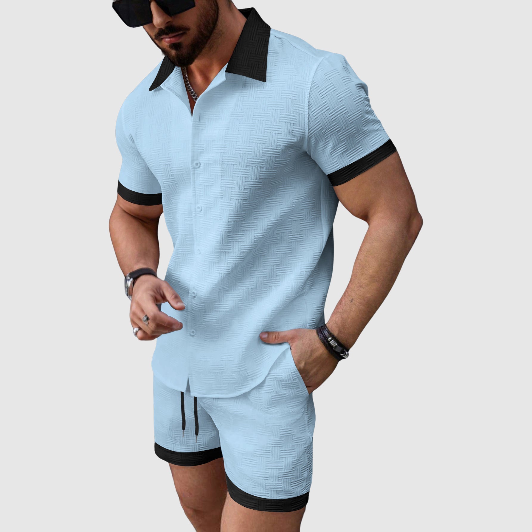 Lorenzo Vitali cotton blend sport leisure set breathable short-sleeve shirt relaxed shorts summer comfort