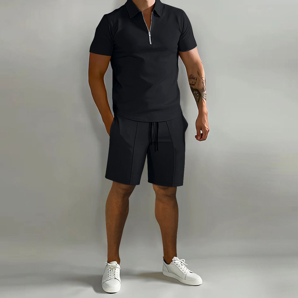 Lorenzo Vitali men's 2-piece polo shirt and shorts set relaxed athletic lightweight quick-dry polyester