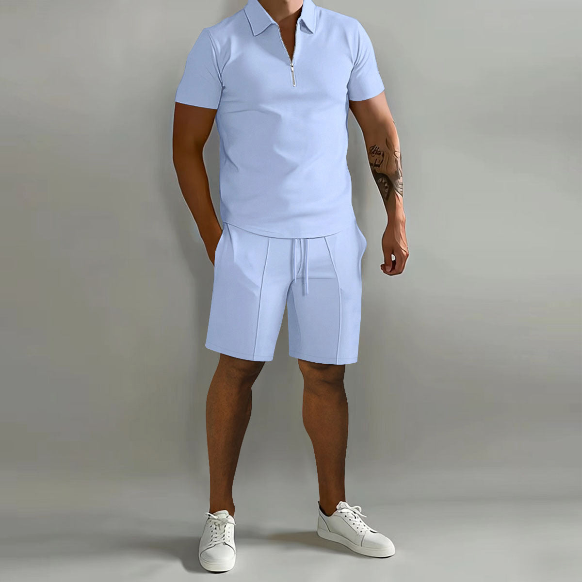 Lorenzo Vitali men two-piece polo shirt and shorts set relaxed athletic lightweight quick-dry summer