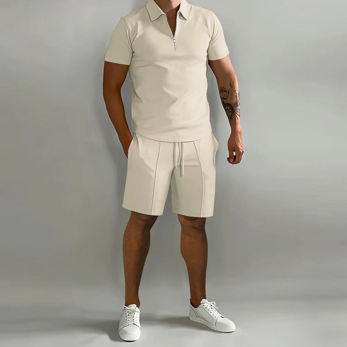 Lorenzo Vitali men's blue 2-piece polo shirt and shorts set, relaxed athletic fit, quick-dry polyester