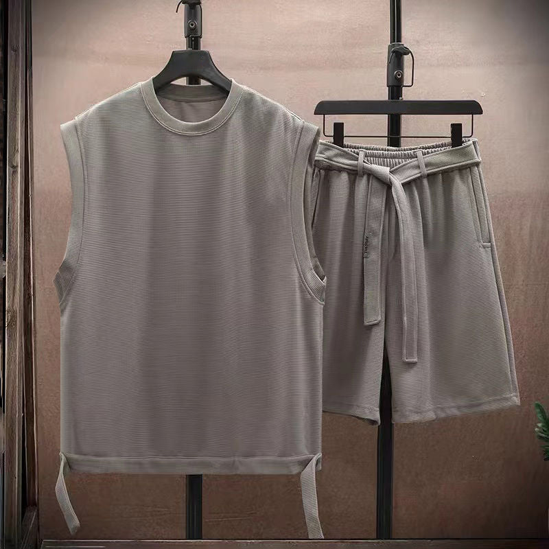 Lorenzo Vitali men's gray sleeveless shirt and shorts lounge set with minimalist city-ready design