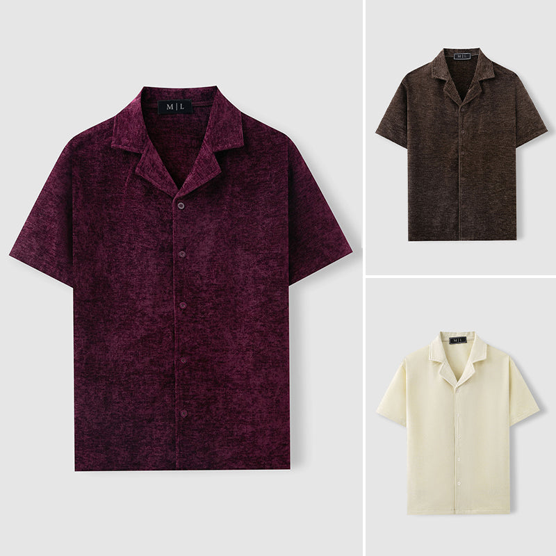 Lorenzo Vitali chenille velvet retro shirt with light-catching sheen and vintage-inspired relaxed fit