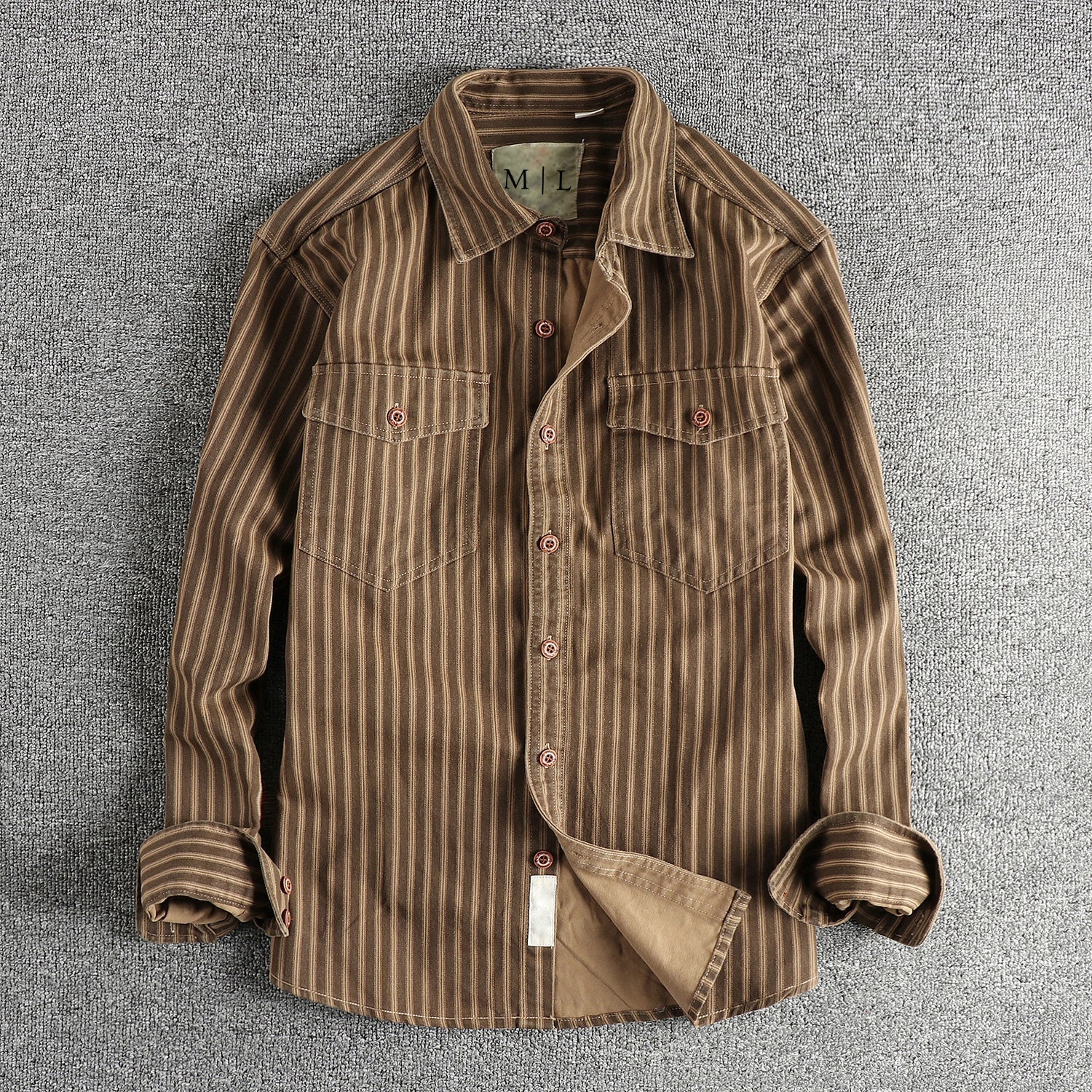 Lorenzo Vitali vintage stripe button-up shirt in classic multicolor stripes with relaxed everyday fit