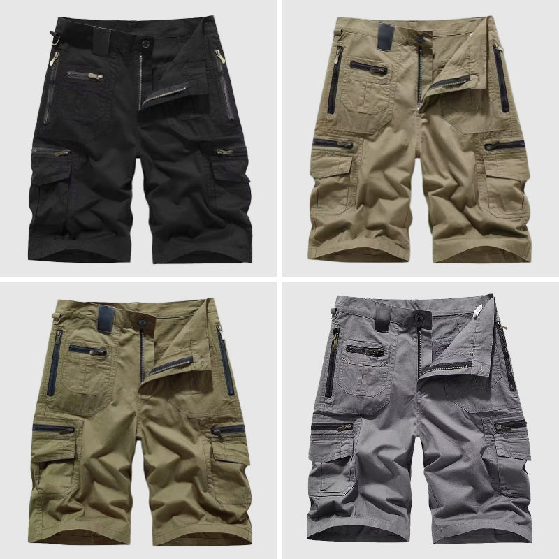 Lorenzo Vitali Comau cargo shorts structured fit with deep tactical zippered pockets for active exploration