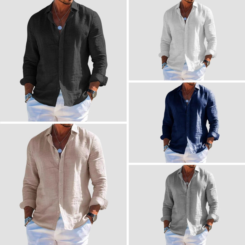 Lorenzo Vitali Costa Blu men's lightweight long sleeve shirt in blue with button cuffs classic collar