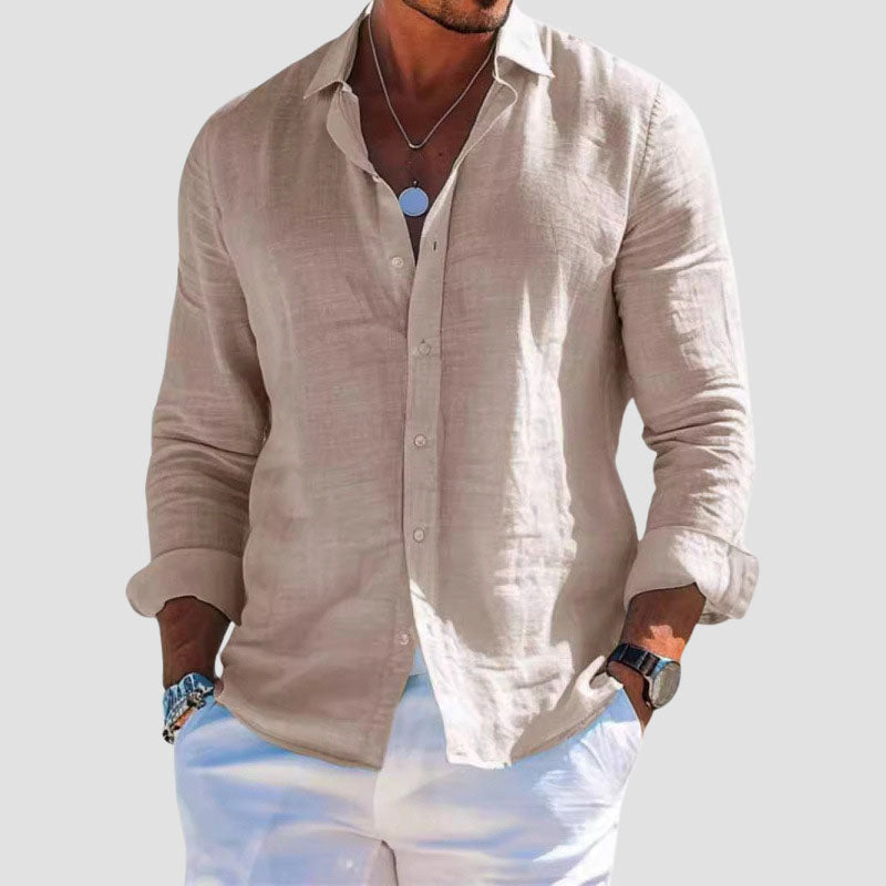 Lorenzo Vitali Costa Blu men's light blue long sleeve shirt classic collar breathable cotton-polyester blend