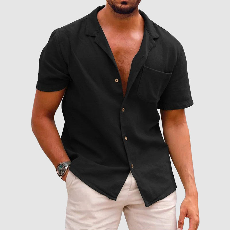 Lorenzo Vitali Jameson men's polo shirt classic turn-down collar cotton linen blend breathable fabric