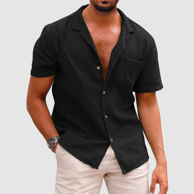 Lorenzo Vitali Jameson men's polo shirt classic turn-down collar cotton linen blend breathable fabric
