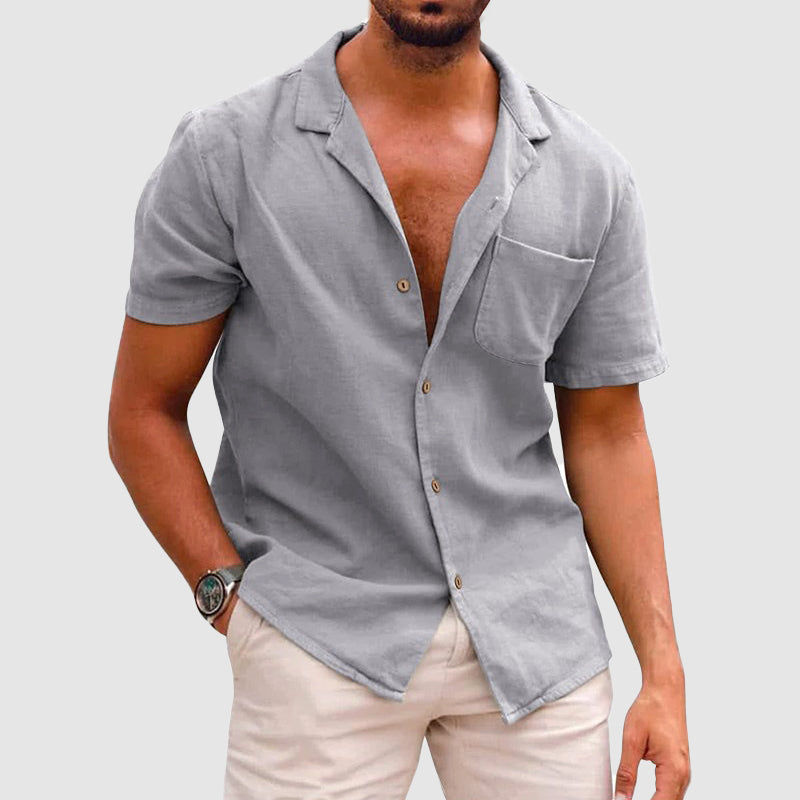 Lorenzo Vitali Jameson men's polo shirt classic turn-down collar cotton linen blend breathable fabric