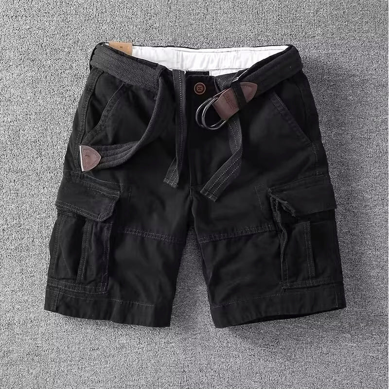 Lorenzo Vitali Palermo olive cargo shorts relaxed fit cotton blend leather-like details ample pockets outdoor