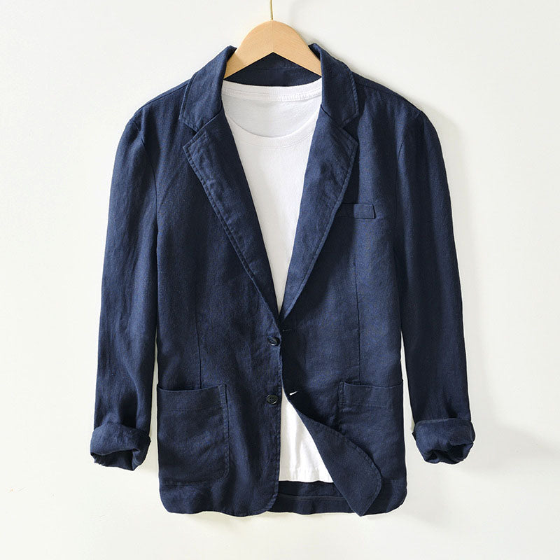 Lorenzo Vitali Tuscan linen blazer, natural beige relaxed fit with sharp structured lapels