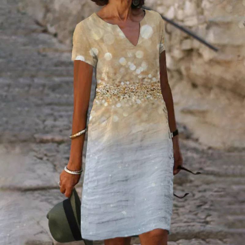 Women's relaxed V-neck floral print summer dress with breathable fabric for effortless casual style