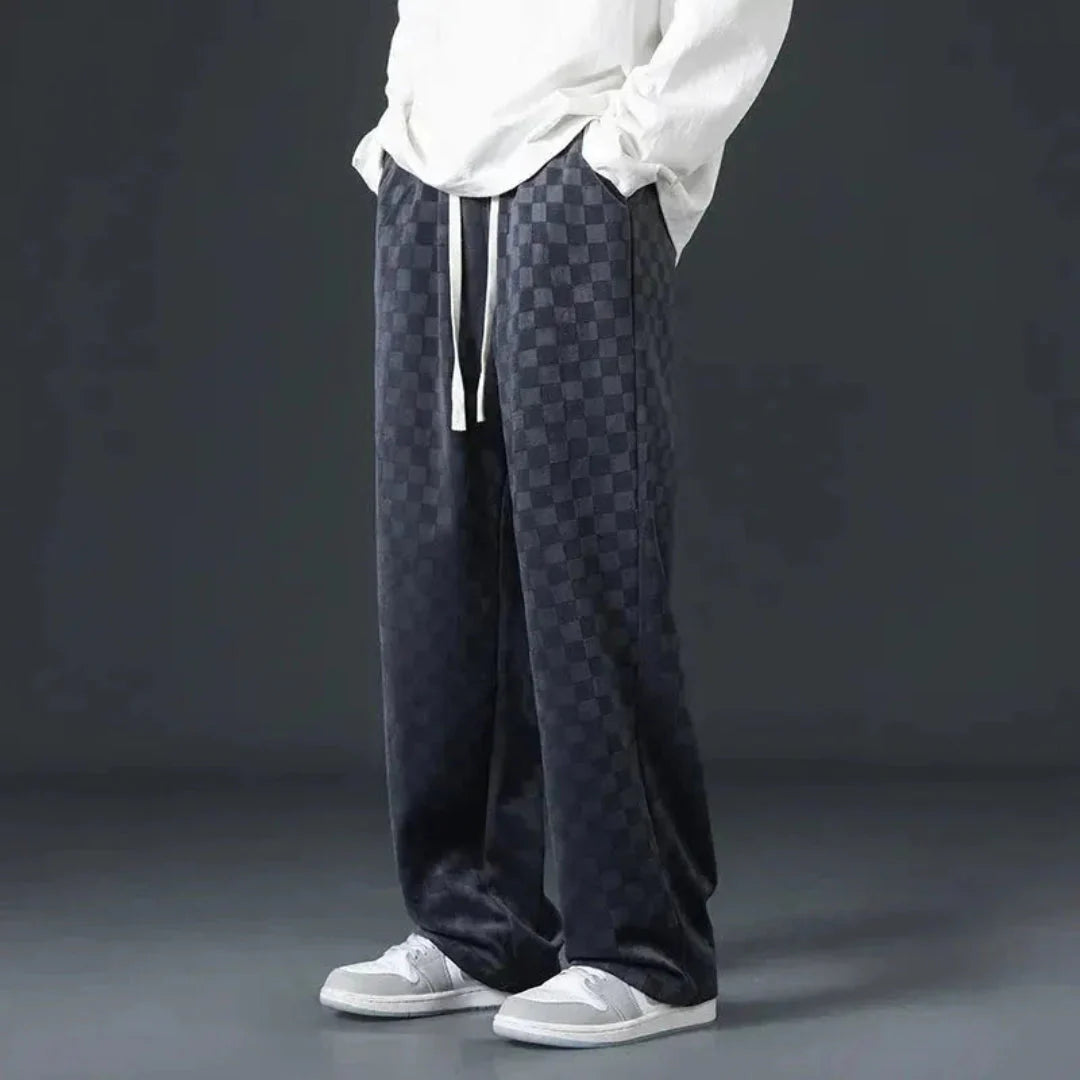 Men's checkered corduroy joggers relaxed fit drawstring waist textured urban streetwear