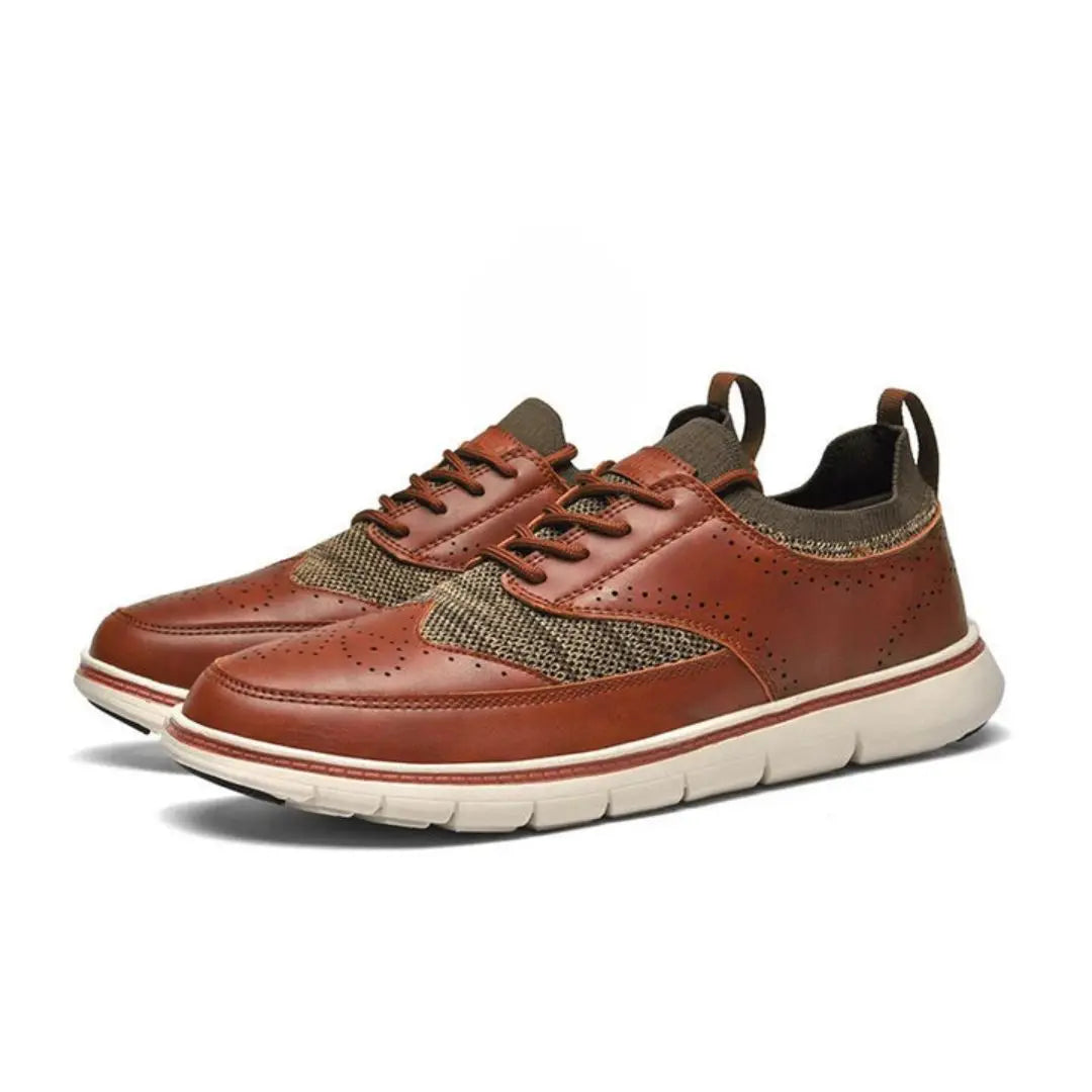 Luca men's white leather low-profile sneakers with breathable microfiber upper and cushioned EVA insole