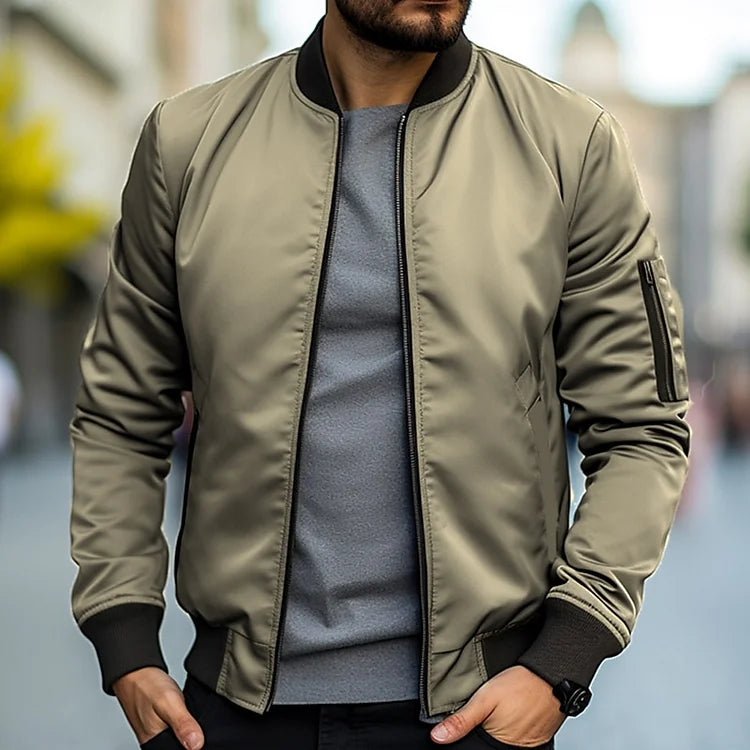 Men's lightweight summer bomber jacket urban streetwear regular fit with stand-up collar
