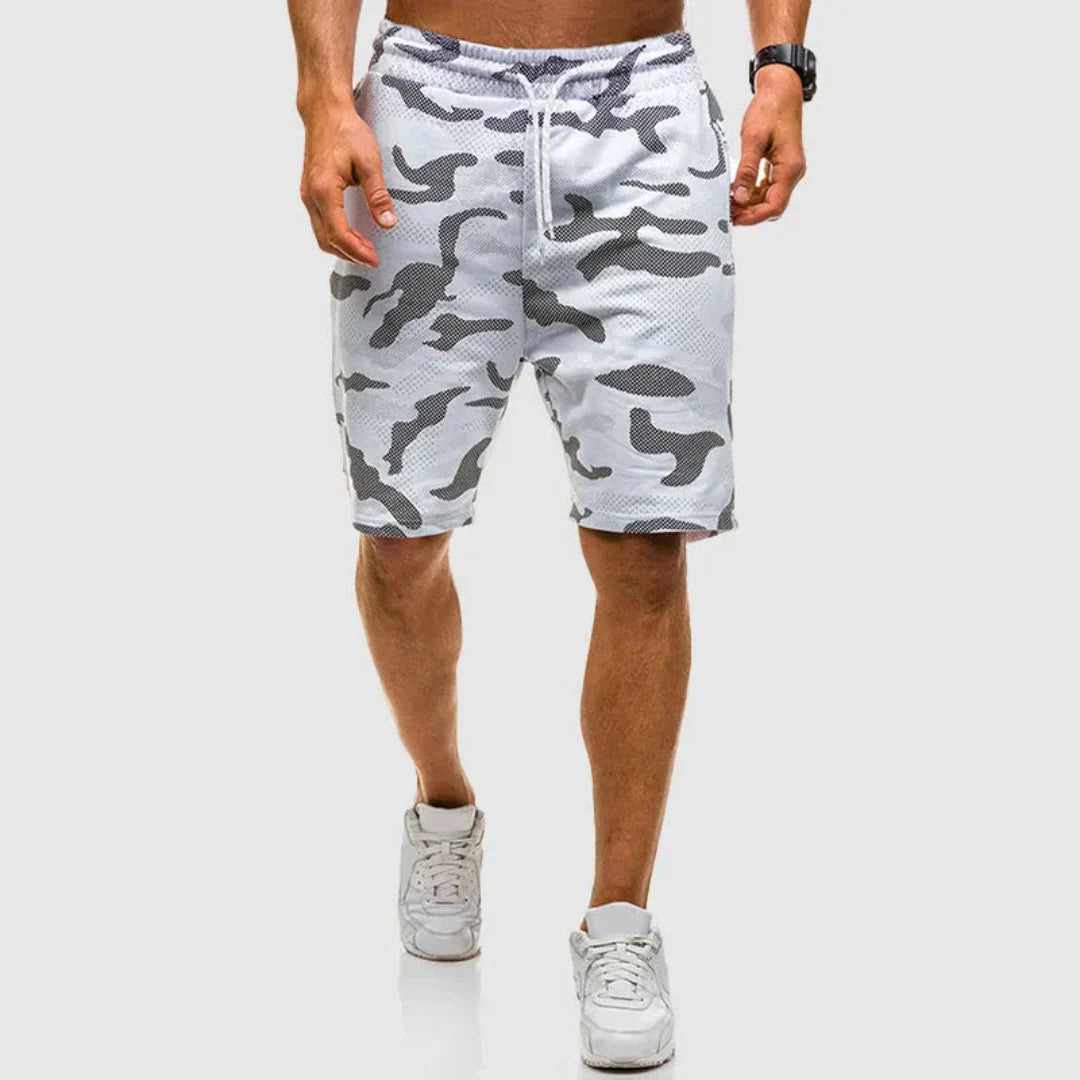 Men's camo mesh shorts lightweight breathable polyester with adjustable drawstring for active wear