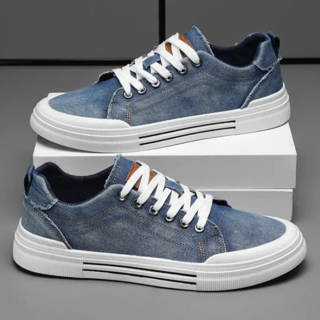 Lucca denim lace-up low top sneakers blue contrast stitching street style everyday casual comfort