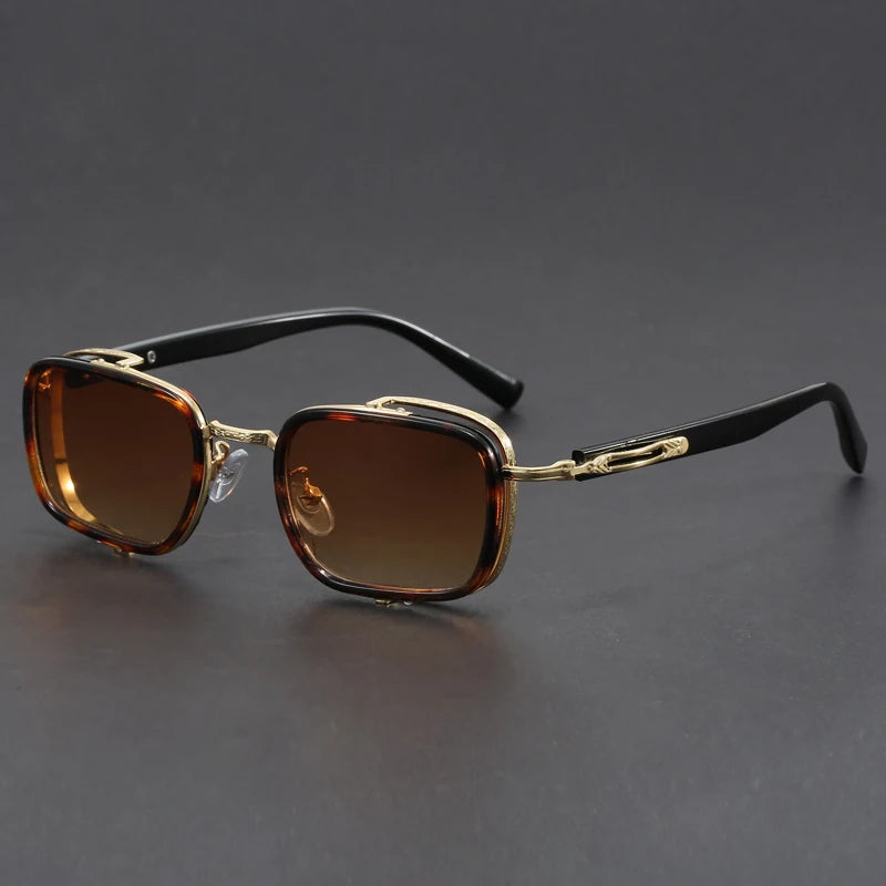 Lucien retro square sunglasses with tinted lenses, metal trim, and engraved arms for a vintage bold look