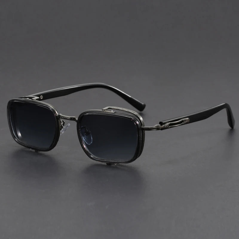 Lucien retro square sunglasses with tinted lenses, metal trim accents and engraved arms for a vintage look