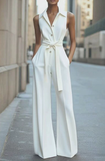 Lucienne wide-leg sleeveless jumpsuit with tailored button-up bodice for modern professionals