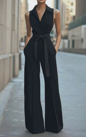 Blanc | Women's Sleeveless Wide Leg Jumpsuit Belted Formal