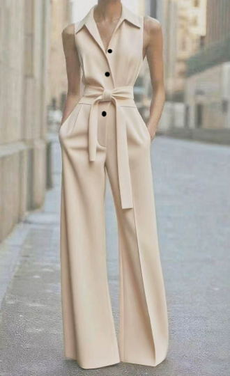 Blanc | Women's Sleeveless Wide Leg Jumpsuit Belted Formal