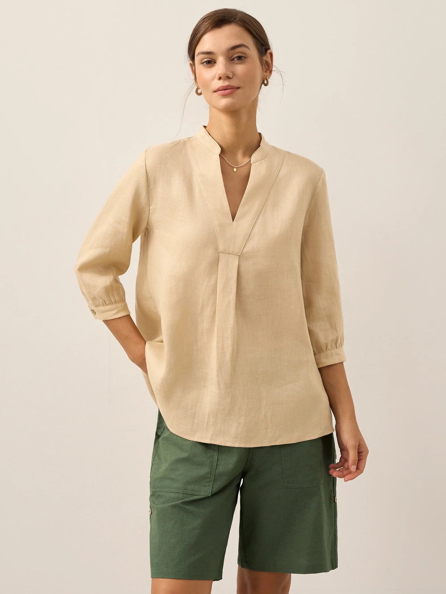 Women's white linen shirt relaxed minimalist cut breathable 100% linen summer staple