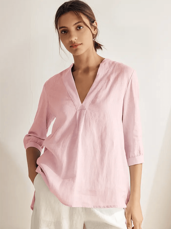 Women's lightweight linen shirt breathable minimalist cut natural fabric summer casual top