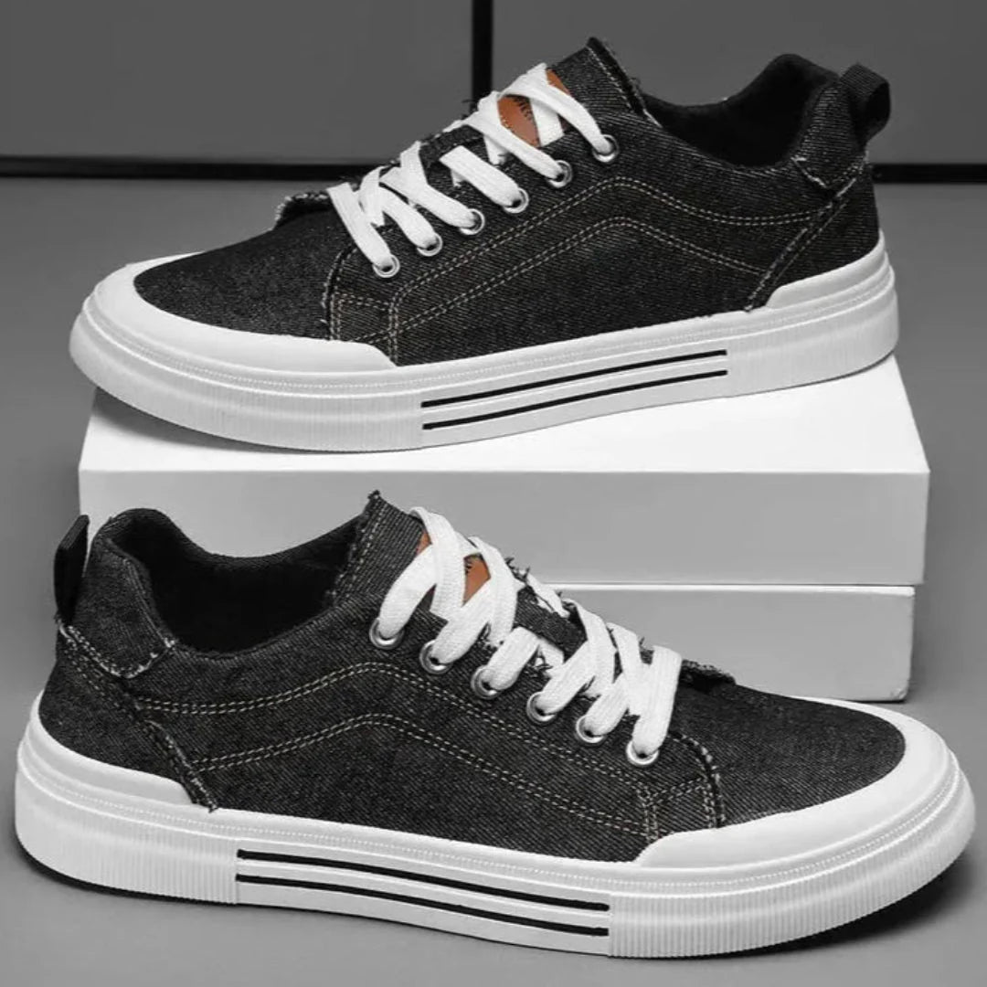 Lucca denim lace-up low top sneakers blue contrast stitching street style rubber sole casual everyday