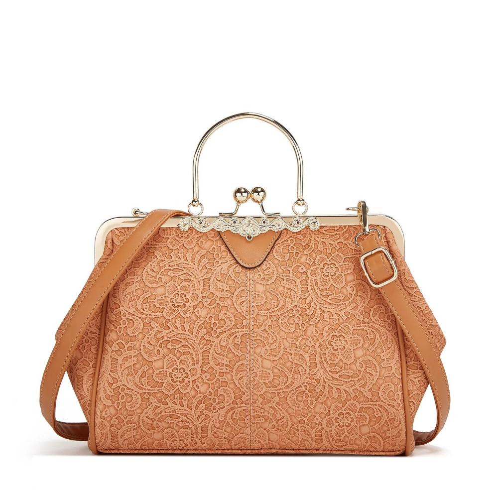 Jacqueline structured faux leather handbag vintage gold clasp closure adjustable strap retro elegant style