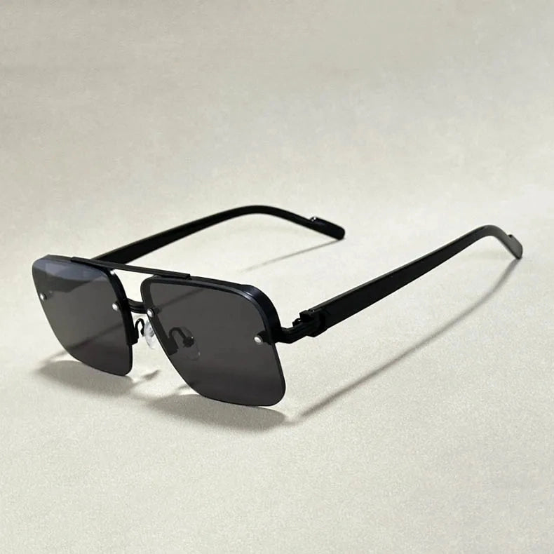 Frameless square sunglasses gradient UV400 lenses ultra-light metal arms minimalist futuristic urban style