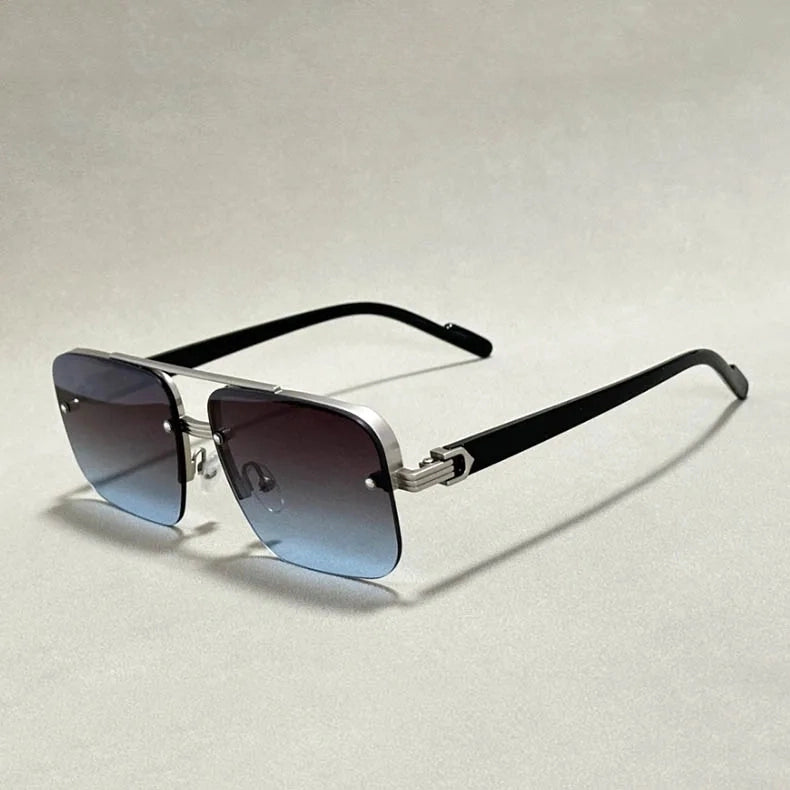Frameless square sunglasses gradient UV400 lenses ultra-light metal arms minimalist urban style