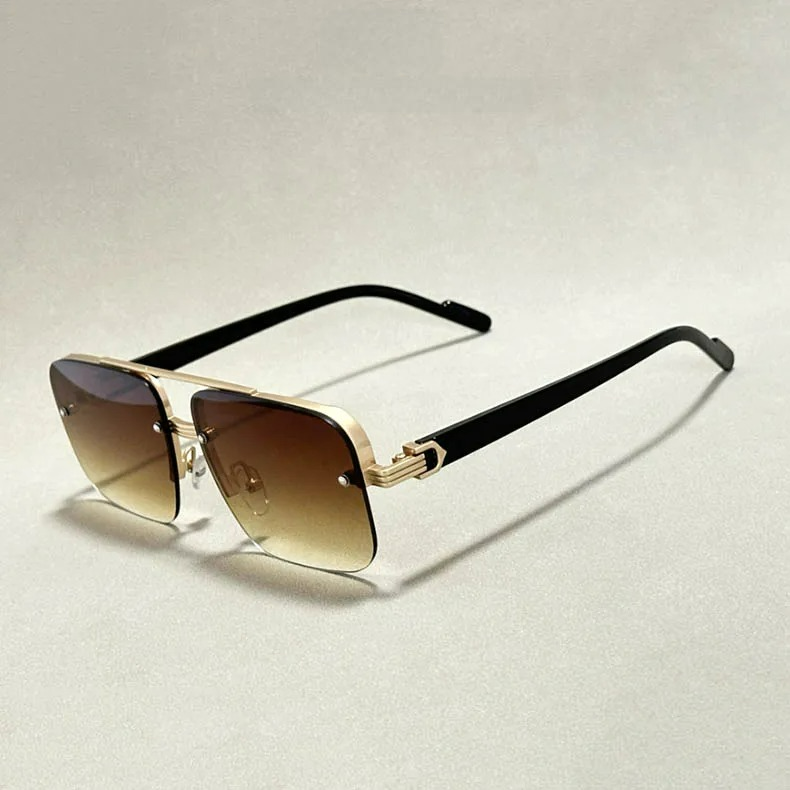Frameless square sunglasses gradient UV400 lenses ultra-light metal arms minimalist futuristic style