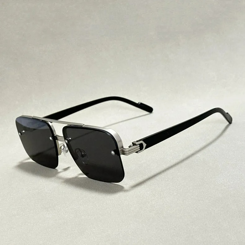 Frameless square sunglasses gradient UV400 lenses ultra-light metal arms minimalist futuristic style