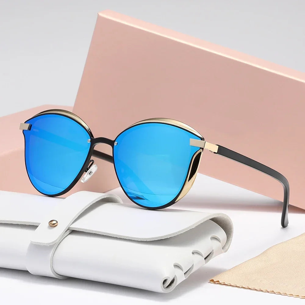 Women's black cat-eye sunglasses with gold accent finish and UV400 lenses, Lunaria Luxe Frames