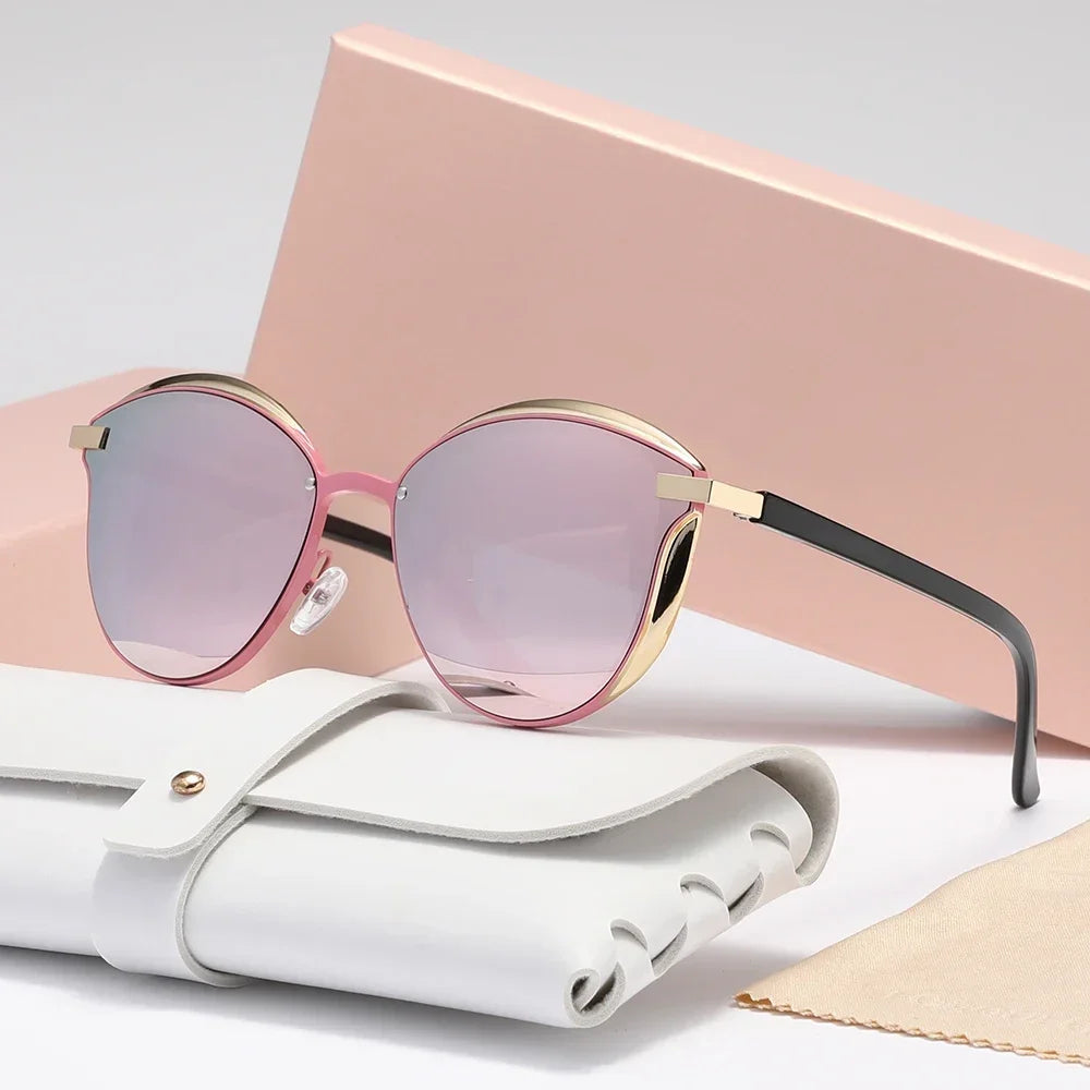 Women's black cat-eye sunglasses with gold accent finish and UV400 lenses, Lunaria Luxe Frames