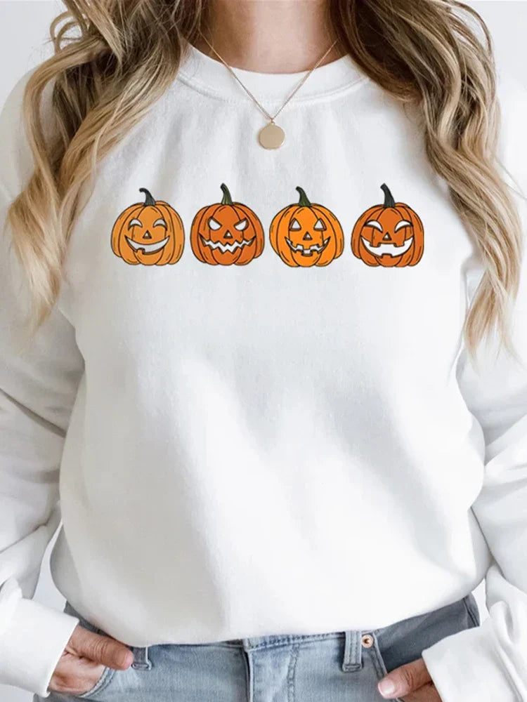 Women's Halloween sweatshirt cozy fit pumpkin ghost print festive autumn pullover high-quality fabric