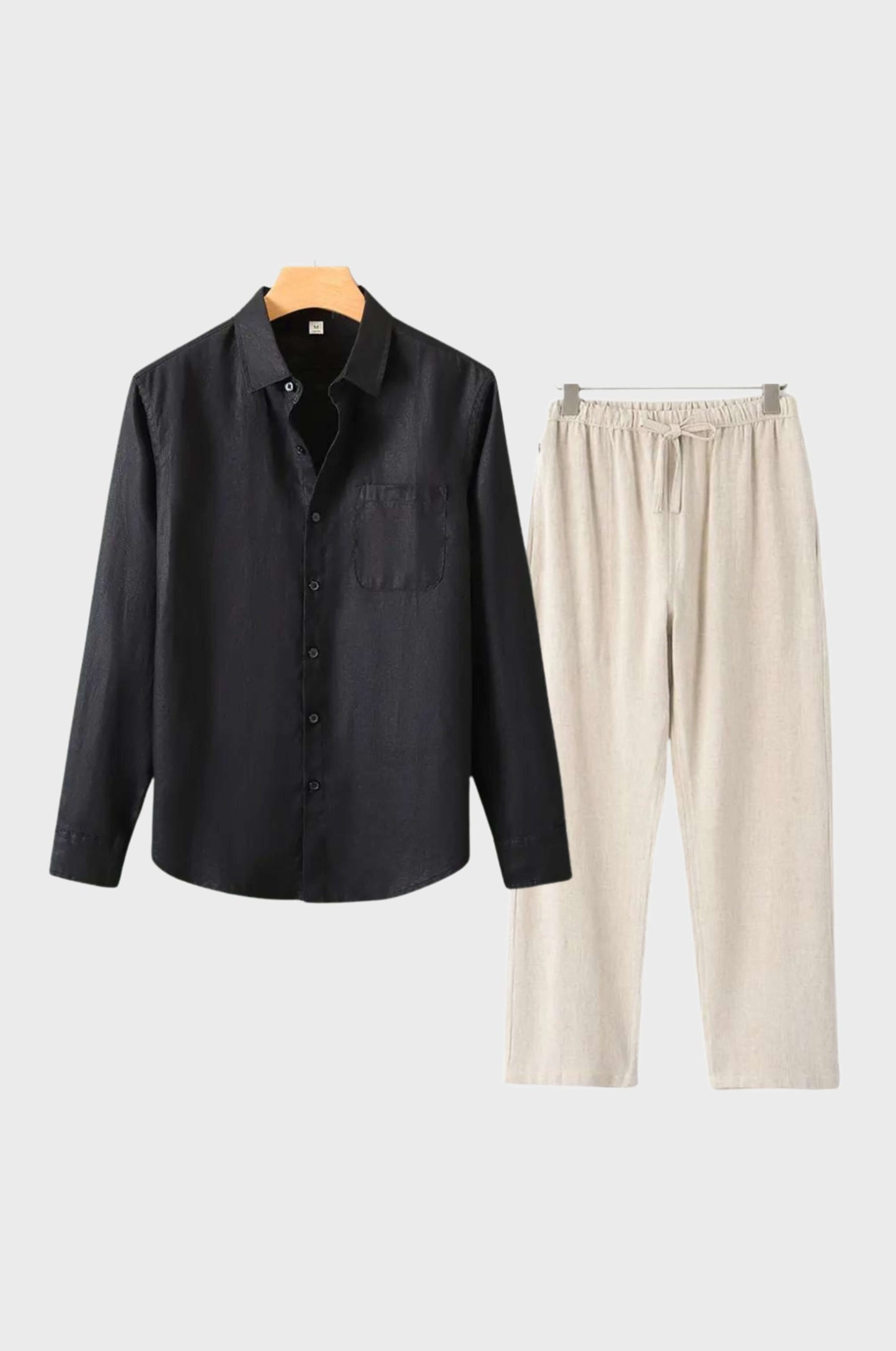 Men's beige linen matching set lightweight breathable modern slim fit summer vacation style