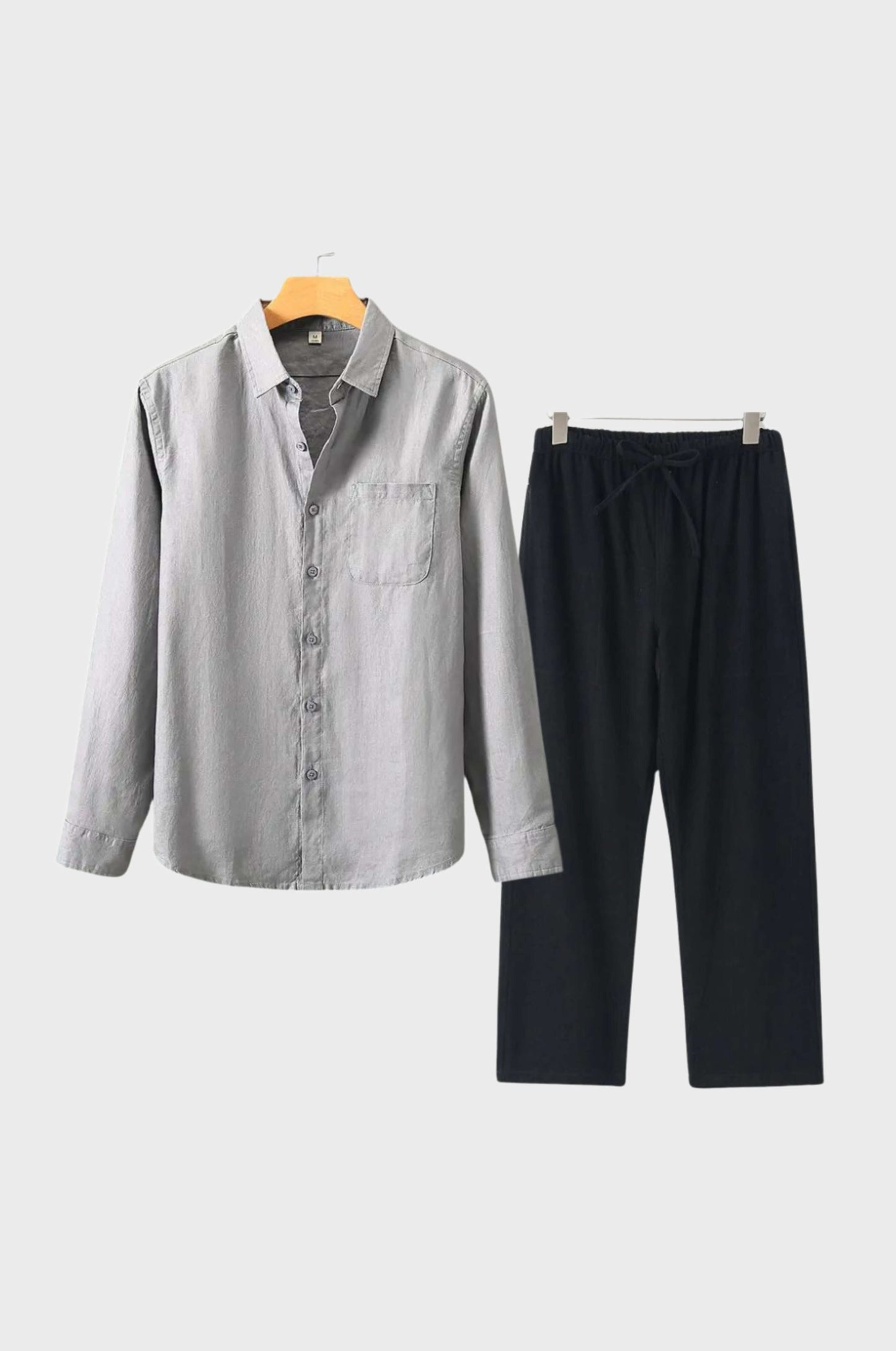 Men's beige linen matching set lightweight breathable modern fit perfect for summer